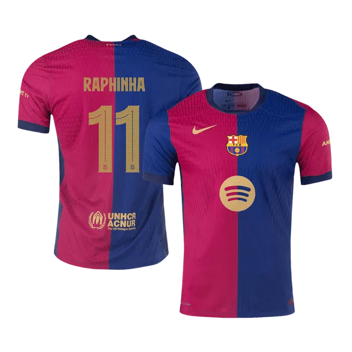 RAPHINHA #11 Barcelona Home Player Version Jersey - UCL (Spotify Logo Without Text)