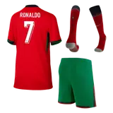 RONALDO #7 Portugal Home Kids Soccer Jerseys Full Kit EURO