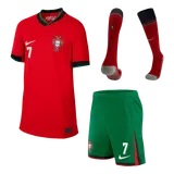 RONALDO #7 Portugal Home Kids Soccer Jerseys Full Kit EURO