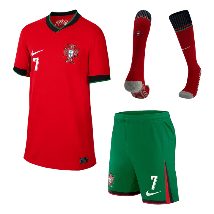 RONALDO #7 Portugal Home Kids Soccer Jerseys Full Kit EURO