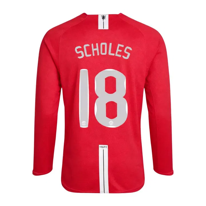 Retro Soccer Jersey SCHOLES #18 Manchester United Home Long Sleeve 2007/08 - UCL Final