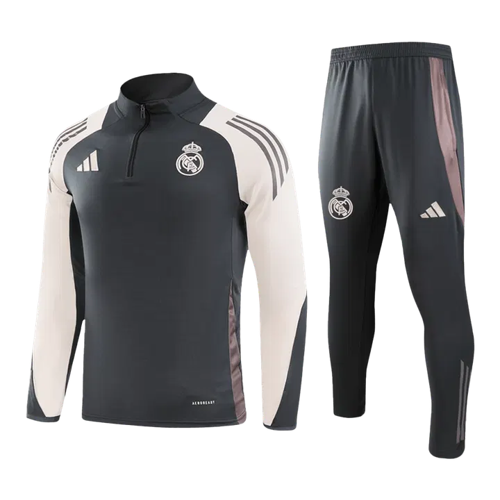 Real Madrid 1/4 Zip Tracksuit Gray