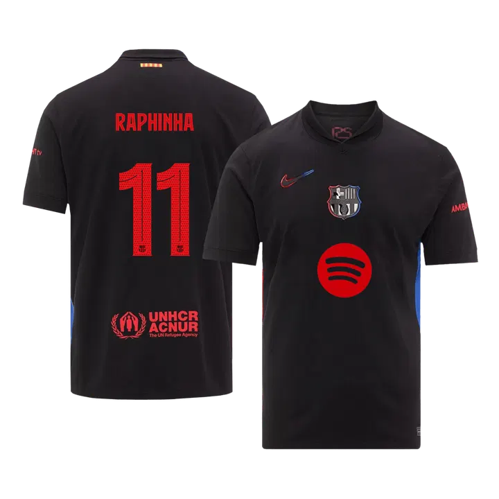 RAPHINHA #11 Barcelona Away Soccer Jersey -UCL (Spotify Logo Without Text)