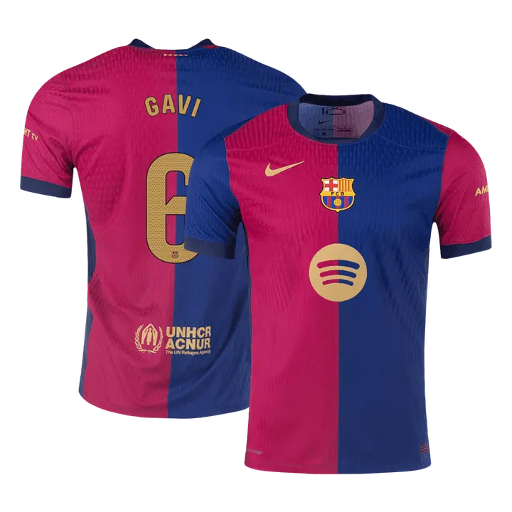 GAVI #6 Barcelona Home Player Version Jersey - Spotify Logo Without Text