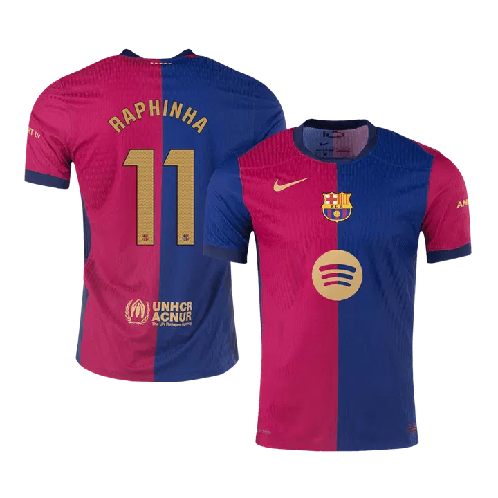 RAPHINHA #11 Barcelona Home Player Version Jersey - Spotify Logo Without Text