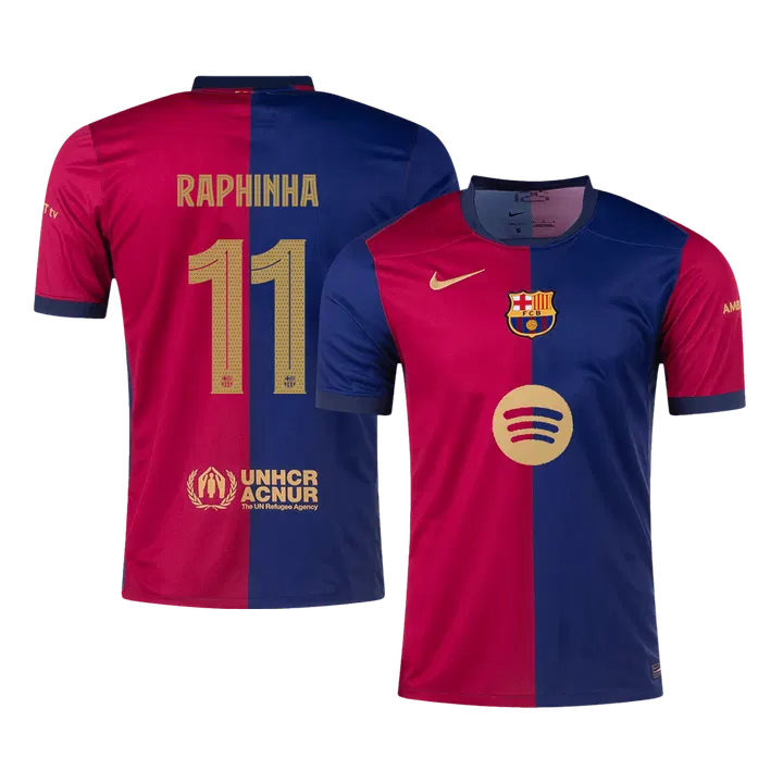 RAPHINHA #11 Barcelona Home Soccer Jersey -UCL (Spotify Logo Without Text)