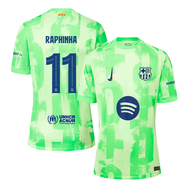 RAPHINHA #11 Barcelona Third Away Soccer Jersey - UCL(Spotify Logo Without Text）