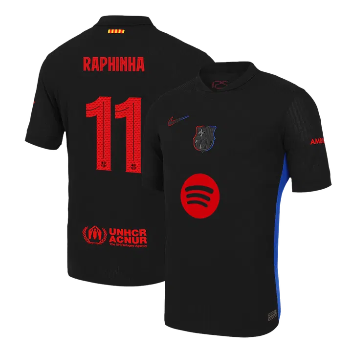 RAPHINHA #11 Barcelona Away Player Version Jersey - UCL (Spotify Logo Without Text)
