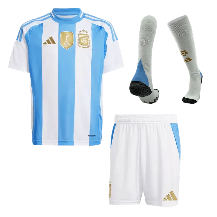 Argentina Home Kids Soccer Jerseys Full Kit