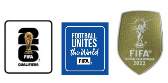 2026 World Cup Qualifiers & Football Unites The World (Blau) & 2022 World Cup Champion Abzeichen